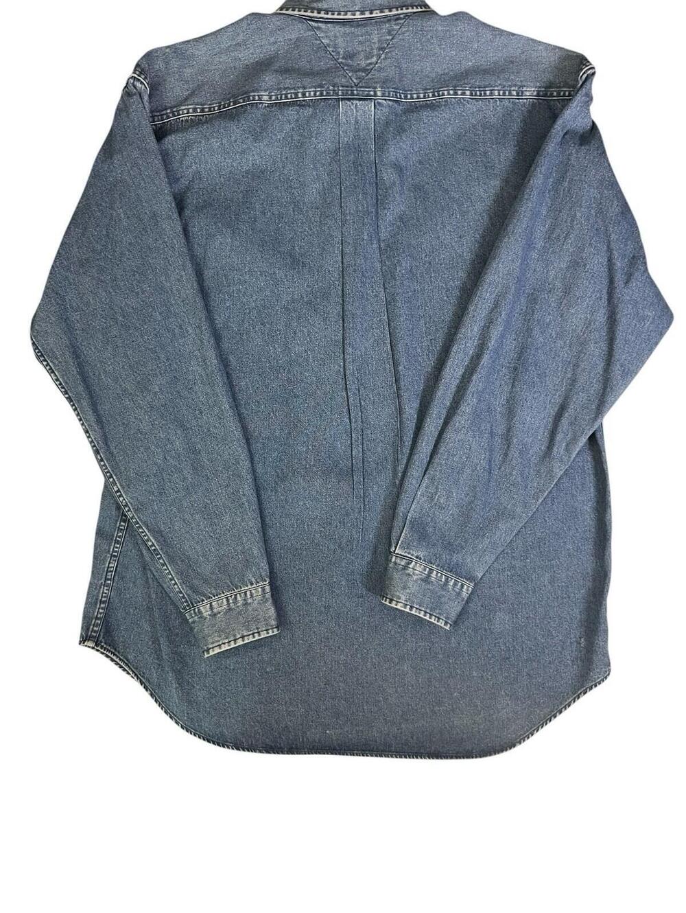 Tommy Hilfiger Shirt Mens Large Blue Denim Button Front Crest Logo Casual - Picture 3 of 5